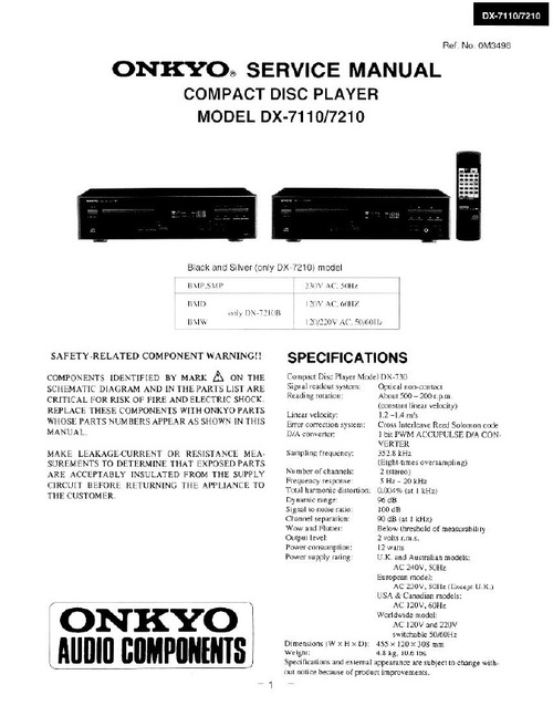 Product picture Onkyo Integra DX-7110 & DX-7210 Service Manual