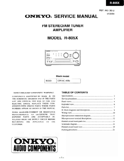 Product picture Onkyo R-805X Service Manual