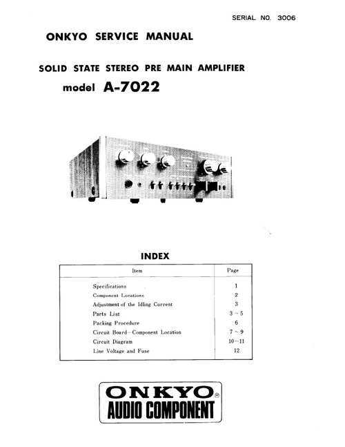 Product picture Onkyo A-7022 Preamplifier Service Manual