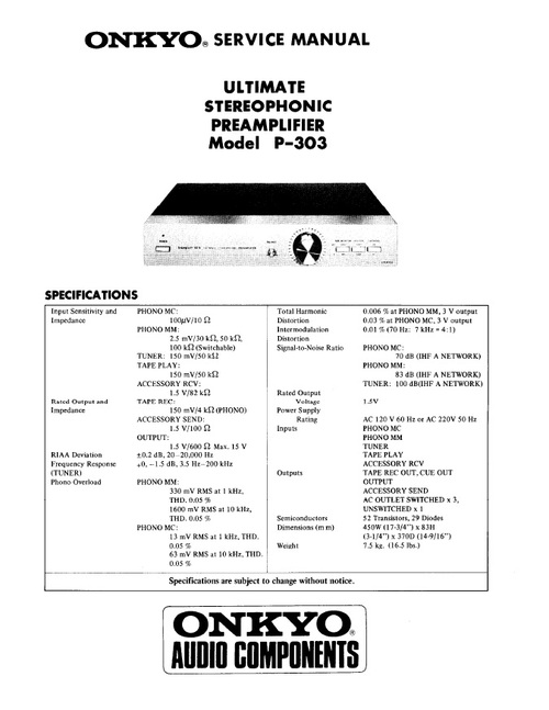 Product picture Onkyo P-303 Preamplifier Service Manual