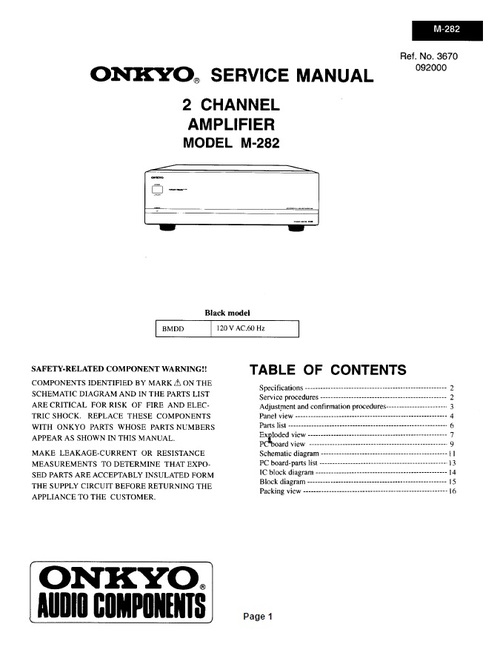 Product picture Onkyo M-282 Power Amplifier Service Manual