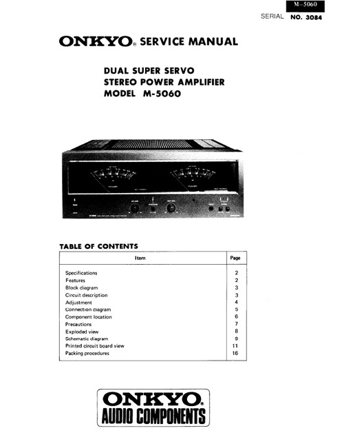 Product picture Onkyo M-5060 Power Amplifier Service Manual