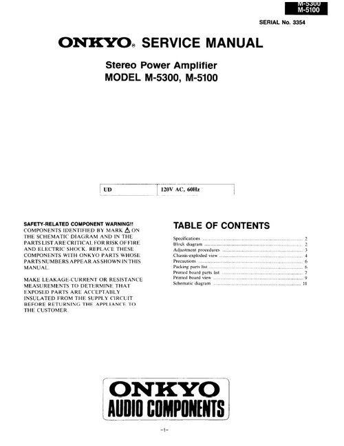 Product picture Onkyo M-5100 & M-5300 Power Amplifier Service Manual