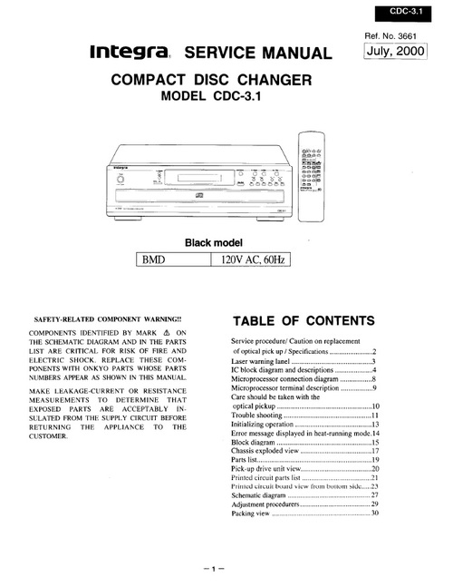 Product picture Onkyo Integra CDC-3.1 Service Manual