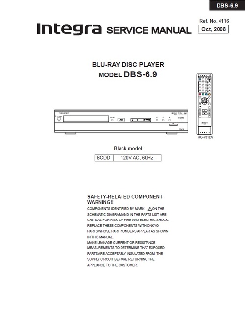 Product picture Onkyo Integra DBS-6.9 Service Manual