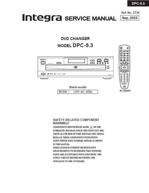 Product picture Onkyo Integra DPC-5.3 Service Manual