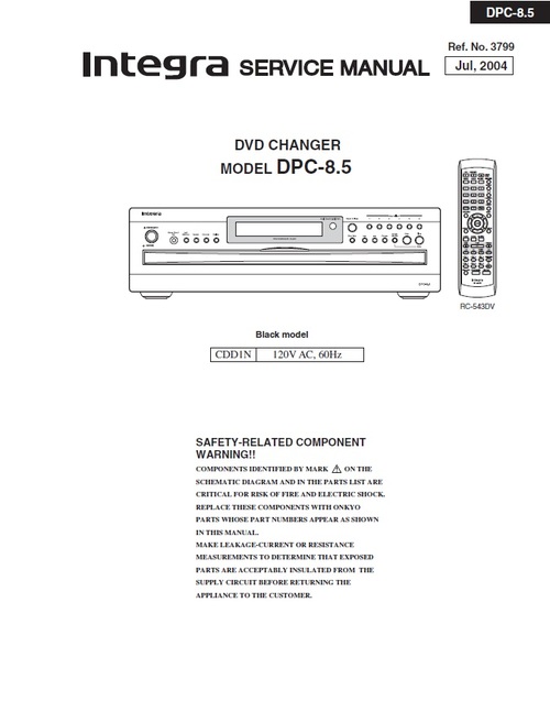 Product picture Onkyo Integra DPC-8.5 Service Manual