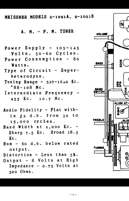 Product picture Meissner 9-1091A & 9-1091B Fm-Am tuner schematics