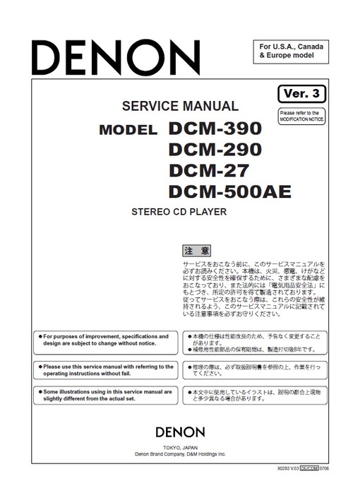 Product picture Denon DCM-27 , DCM-290 Service Manual