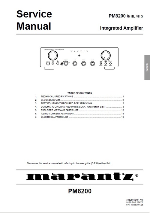 Product picture Marantz PM-8200 Service Manual