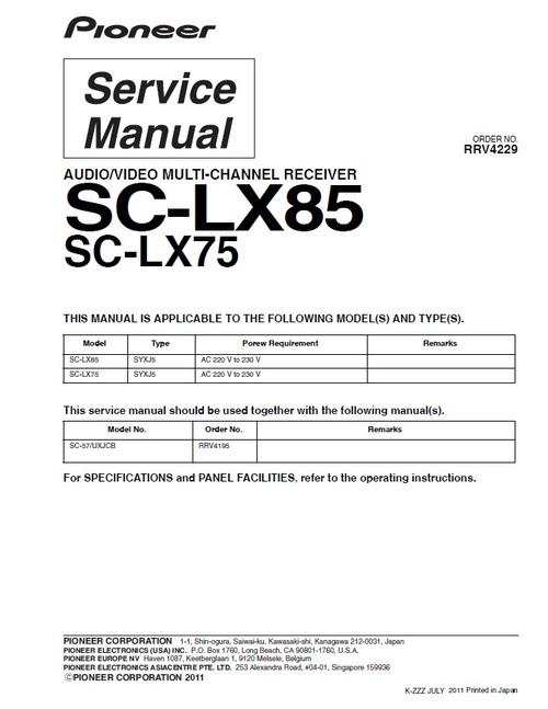 Product picture Pioneer SC-LX-75 Home Cinema Receiver Service Manual