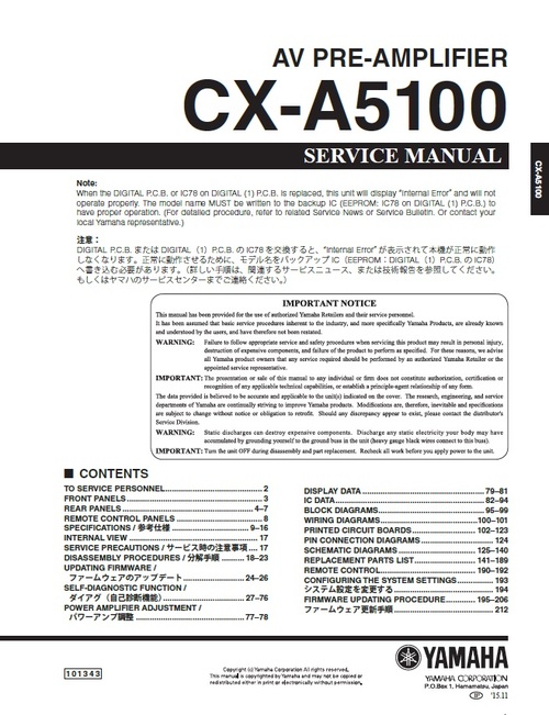 Product picture Yamaha Cx-a5100 11.2 Ch Preamplifier Service Manual