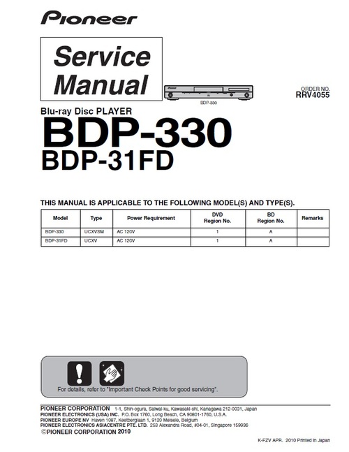 Product picture Pioneer BDP-330 Blu Ray player FULL Service Manual