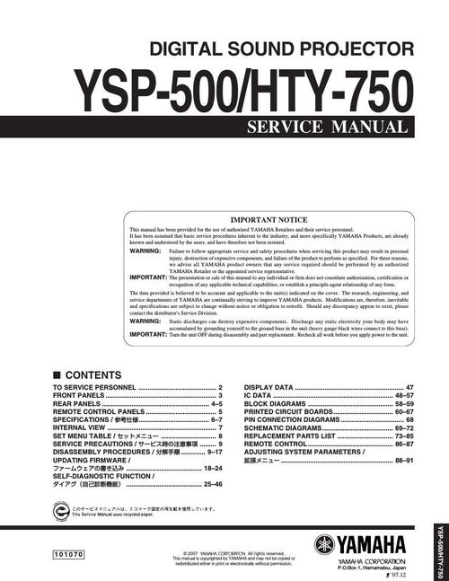 Product picture Yamaha HTY-750  Soundbar Service Manual
