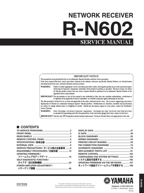 Product picture Yamaha R-N602 Service Manual