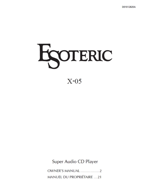 Product picture Esoteric X-05 User Manual french language