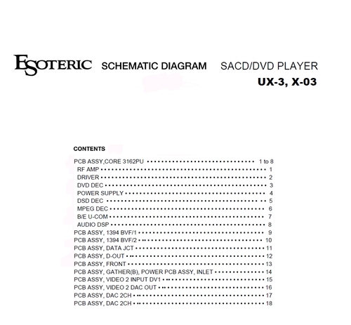 Product picture Esoteric X-03 and UX-03SE Schematics