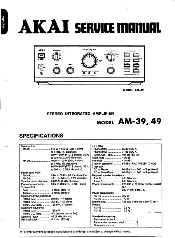 Product picture Akai Am-39  , Amplifier , Original Service Manual