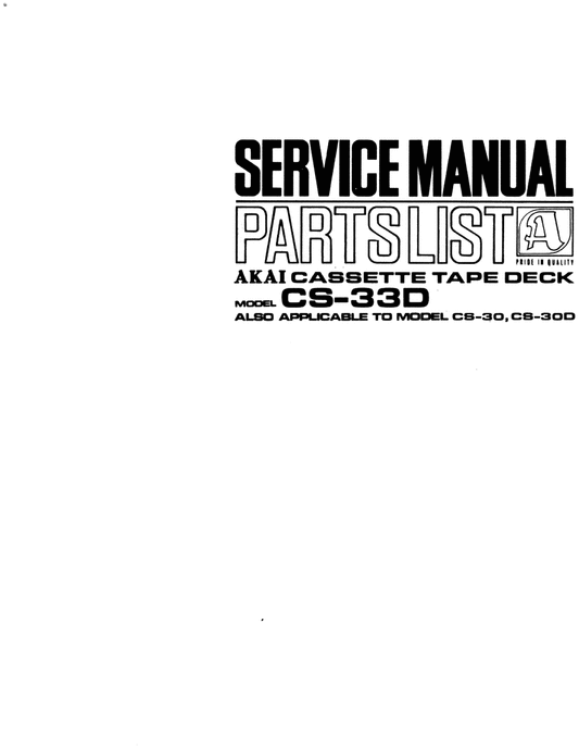 Product picture Akai CS-30 , CS-30D , CS-33D , 8 track  Service Manual