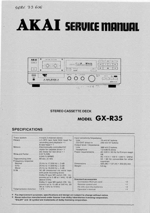 Product picture Akai GX-R35 cassette deck , Service Repair Manual