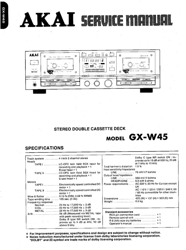 Product picture Akai GX-W45 cassette deck , Service Repair Manual