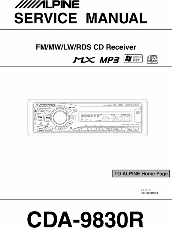Product picture Alpine CDA-9830-R Service Manual