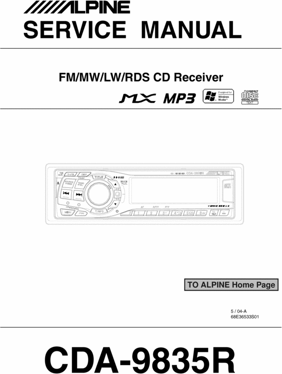 Product picture Alpine CDA-9835-R Service Manual