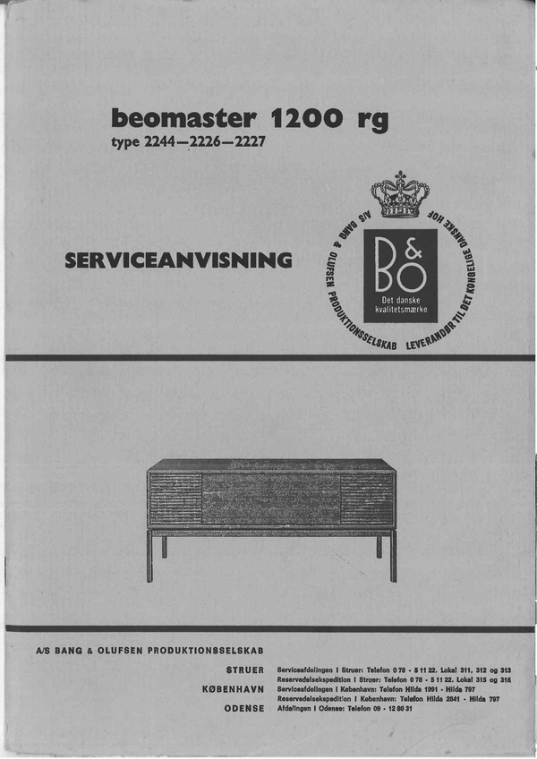 Product picture Bang & Olufsen Beomaster-1200 RG  , Service Manual