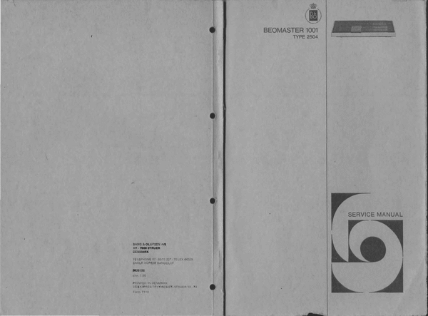 Product picture Bang & Olufsen Beomaster 1001  type 2504  , Service Manual
