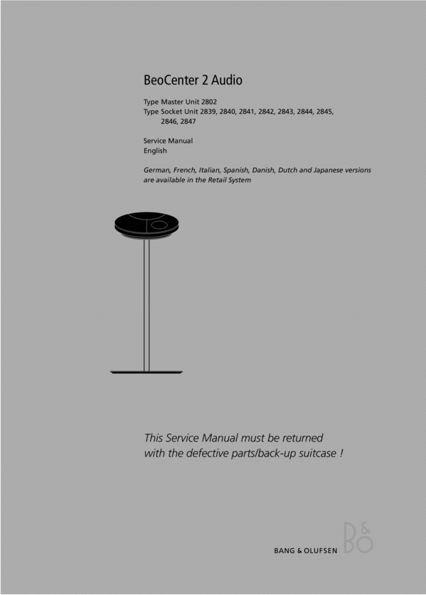 Product picture Bang & Olufsen Beocenter-2  Service Manual