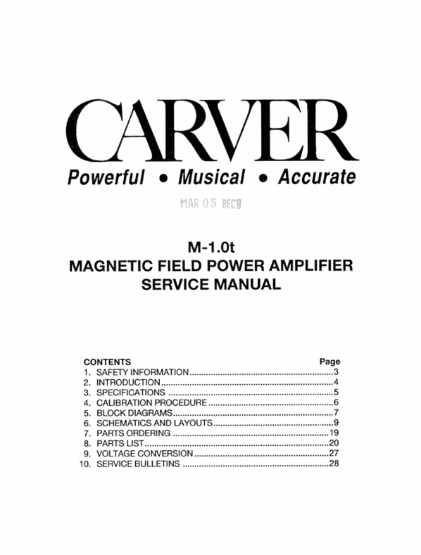 Product picture Carver M-1.0t original Service Manual
