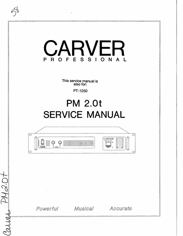 Product picture Carver PT-1250 and PM-2.0t  original Service Manual