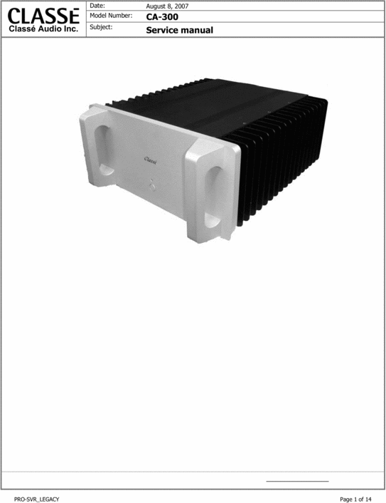 Product picture Classe CA-300 Power Amplifier Original Service Manual