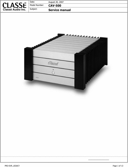Product picture Classe CAV-500 Power Amplifier , Original Service Manual