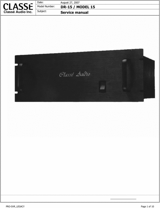 Product picture Classe DR-15 / Model-15 , Power Amp Original Service Manual