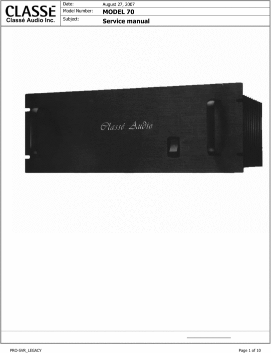 Product picture Classe Model-70 Power Amplifier , Original Service Manual