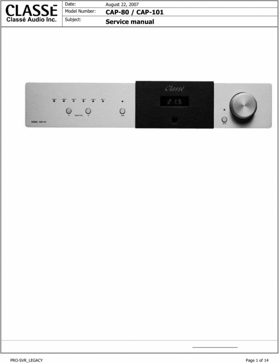 Product picture Classe CAP-101  Integrated Amplifier , Service Manual