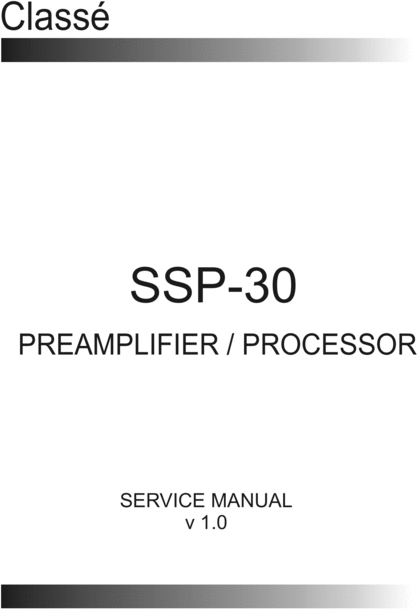 Product picture Classe SSP-30 Preamplifier , Original Service Manual