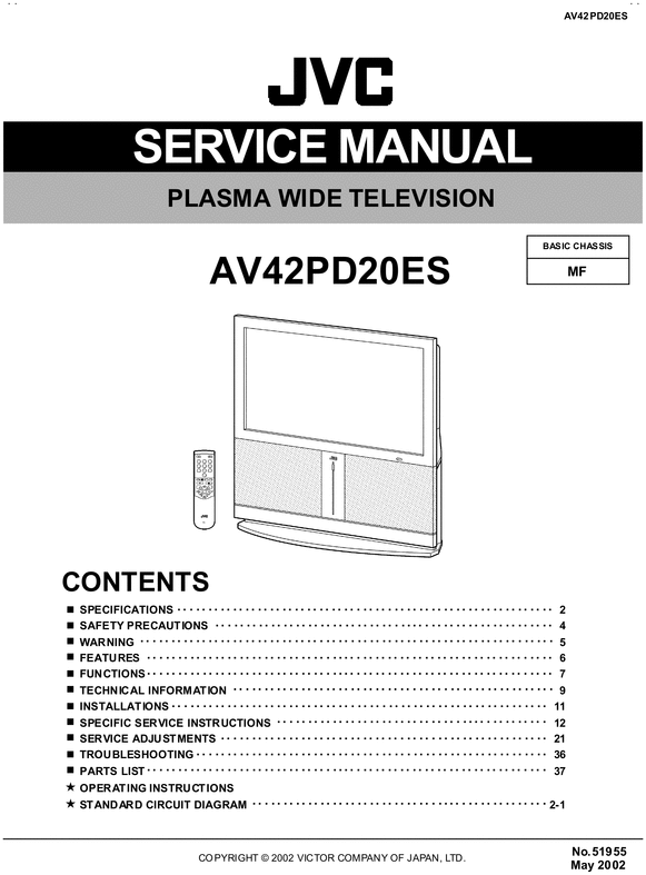 Product picture JVC AV-42-PD20ES Plasma  , Service Manual & Schematics