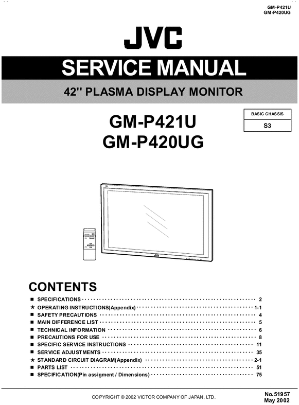 Product picture JVC GM-P-420-UG & P421-U Plasma  Service Manual & Schematics