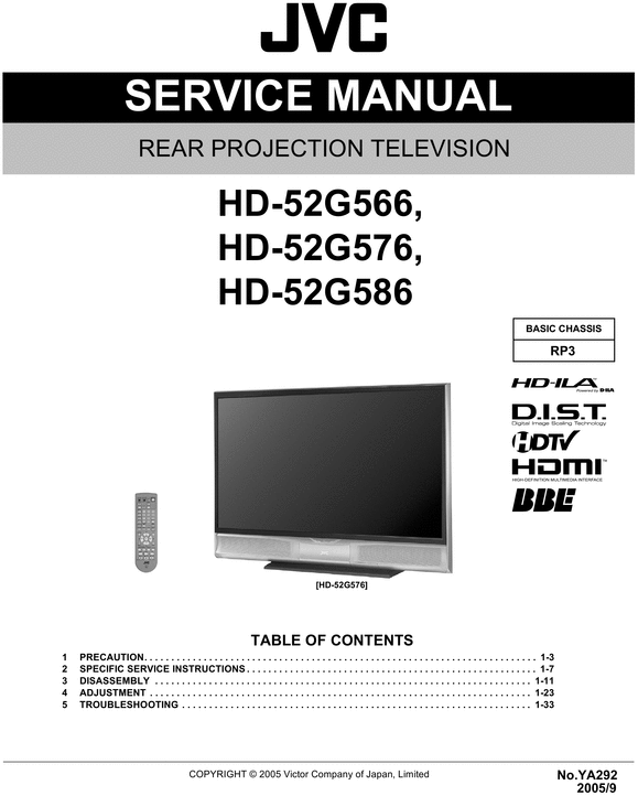 Product picture JVC HD-52G566 , 52G576 , 52G586 Service Manual & Schematics