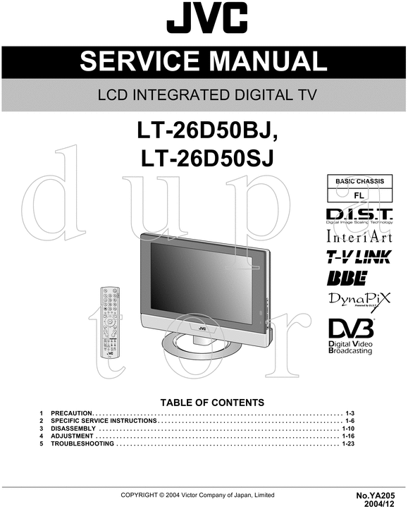 Product picture JVC  LT-26D50 , Service Manual , Schematics & Parts List