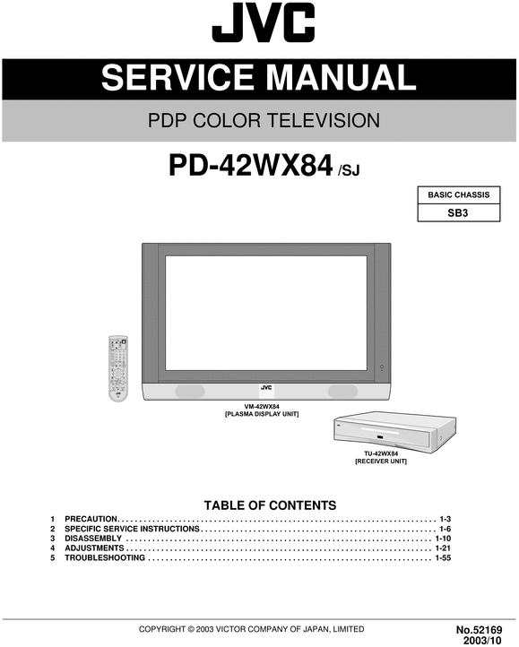 Product picture JVC  PD-42-WX84 , Plasma TV , Service Manual & Schematics