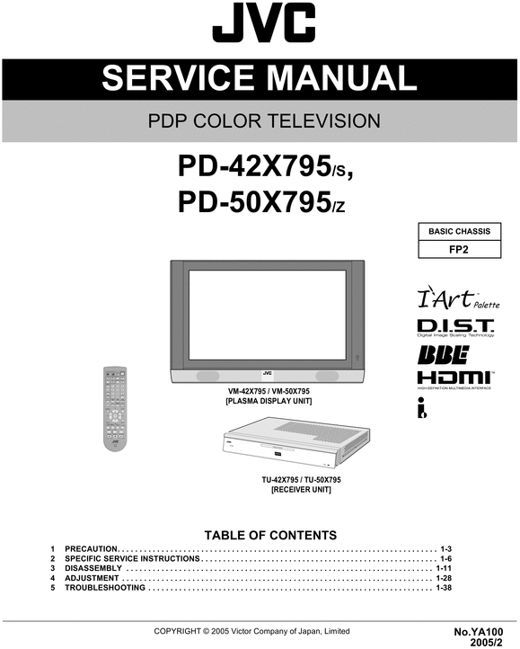 Product picture JVC PD-50-X795, Service Manual , Schematics & User Manual