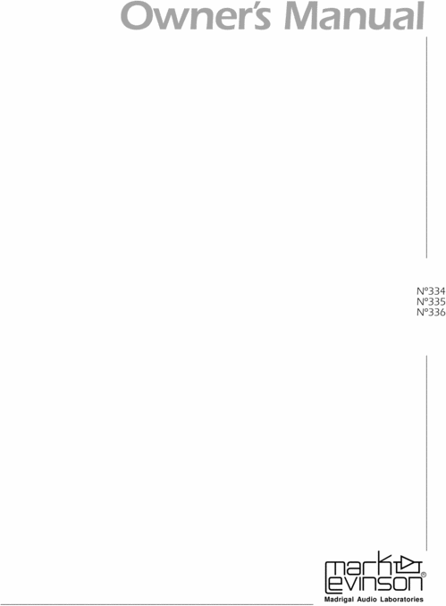 Product picture Mark Levinson  no 335  Original Owner Operating Manual