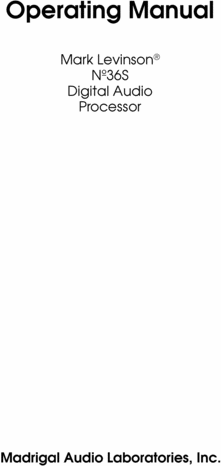 Product picture Mark Levinson  no 36S Original Owner Operating Manual