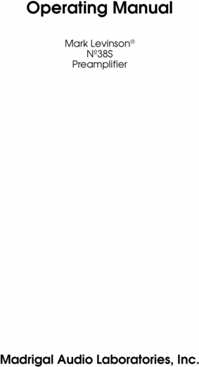 Product picture Mark Levinson  no 38S Original Owner Operating Manual