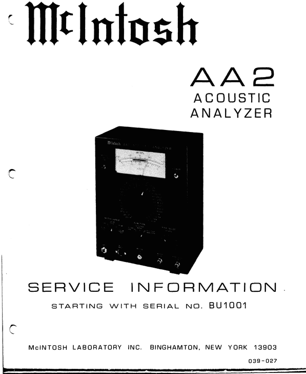 Product picture McIntosh AA2 acoustic analyzer , Original Service manual