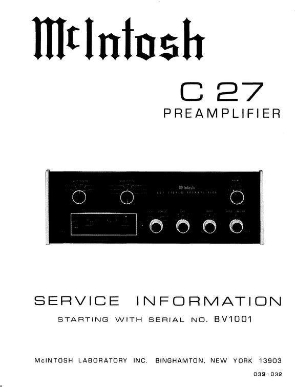 Product picture McIntosh C-27 , Original Service manual
