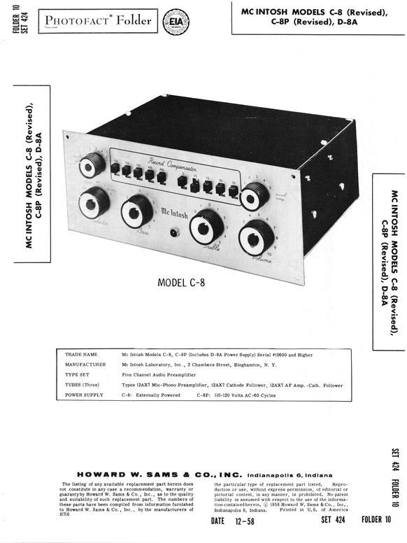 Product picture McIntosh C-8 , C-8P & D-8A , Original Service manual